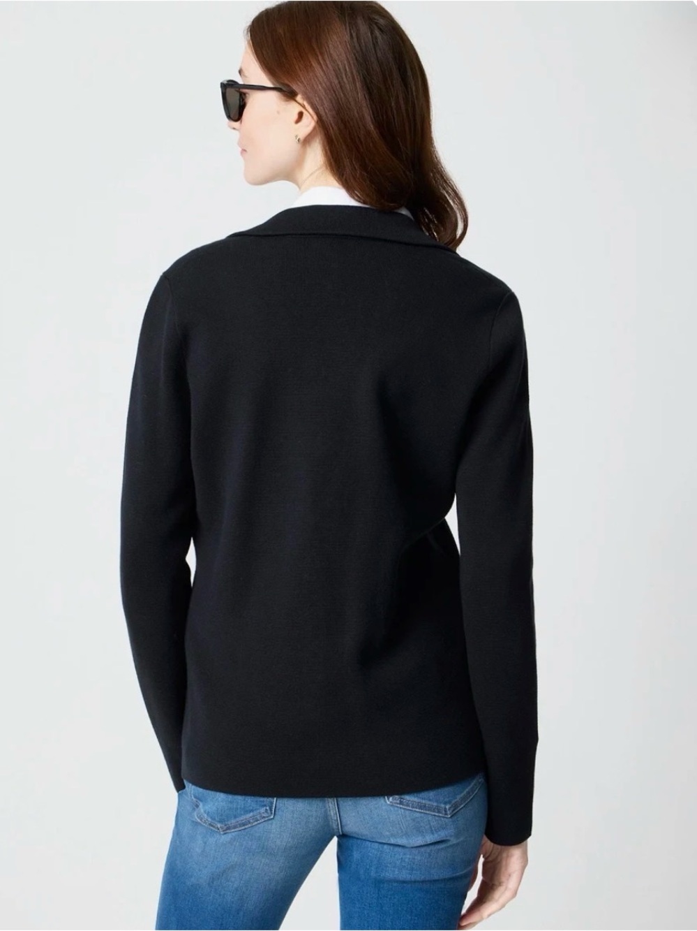 J.Crew Sweater Blazer Women L Black Excellent Cotton Knit Notched Lapel Pocket - Picture 3 of 6